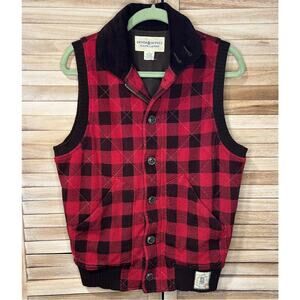Denim & Supply Ralph Lauren Red‎ & Brown Buffalo Check Quilted Cotton Vest sz SM